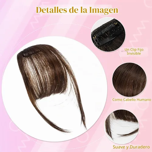 Vista 4 de 2 extensiones de cabello con clip, extensiones de cabello francés con flecos, extensiones de cabello de una pieza con clip en la parte delantera