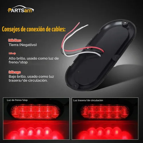 Vista 5 de Partsam 2 piezas de luces LED de 6" ovaladas cromadas para camión con remolque, rojas, 10 LED, montaje en superficie, luces traseras de parada, giro