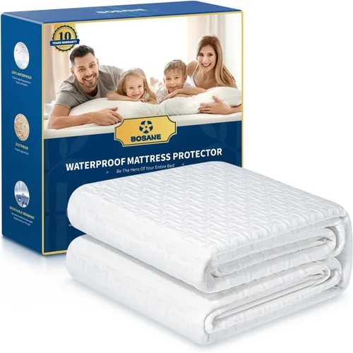 Vista 5 de Protector de colchón King 100% impermeable premium, cubierta de colchón de tela de aire 3D transpirable y refrescante, cubierta de cama suave Negro