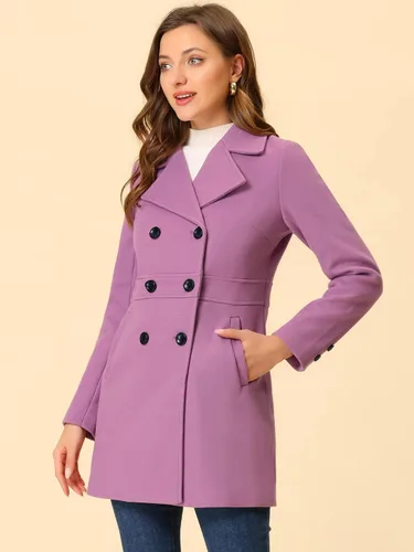 Vista 2 de Allegra K Abrigos largos de invierno con solapa con muescas y doble botonadura