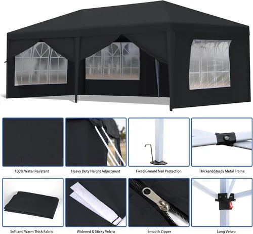 Vista 2 de FOOWIN Canopy - Tienda de campaña de 10 x 20 pies, tienda de campaña comercial con 6 paredes laterales extraíbles para fiestas con 12 estacas, 6