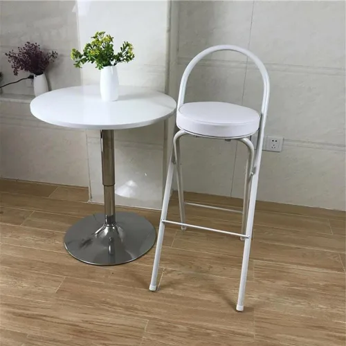 Vista 7 de NYASAA Taburete plegable para desayuno, silla alta con asiento acolchado, taburete redondo portátil con respaldo, taburete plegable para adultos al