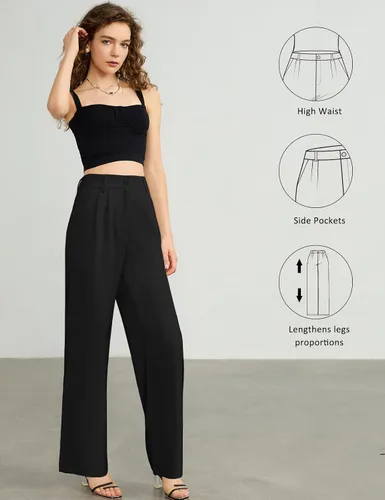 Vista 4 de Tapata Pantalones de pierna ancha para mujer, pantalones de vestir de cintura alta, casuales, elásticos, bolsillos para el trabajo y negocios
