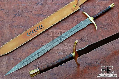 Vista 2 de HUNTEX - Espada de acero de Damasco legendaria exclusiva espada vikinga Gladius de 32 pulgadas de largo, mango de palisandro afilado con vaina