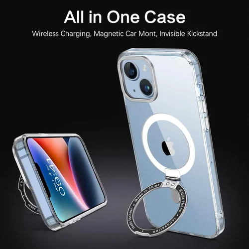 Vista 5 de DUEDUE Funda magnética para iPhone 14, funda para iPhone 13 con soporte invisible [compatible con Magsafe], funda protectora de cuerpo completo
