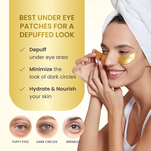 Vista 2 de PLANTIFIQUE Parches para debajo de los ojos de oro de 24 quilates, 20 pares, probados por dermatólogos, mascarillas hidratantes de colágeno