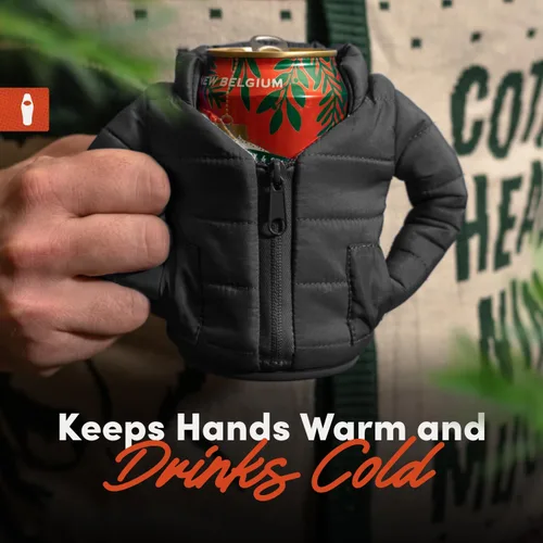 Vista 7 de Puffin - The Puffy Jacket - Enfriador de latas aislado de 12 oz I Botella de cerveza y soda aislante, mantiene las bebidas y bebidas frías - Negro