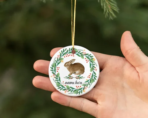Vista 2 de Prezzy Adornos personalizados de conejo con nombre personalizado, regalos para amantes de los animales, para amigos, familia, colgar decoraciones