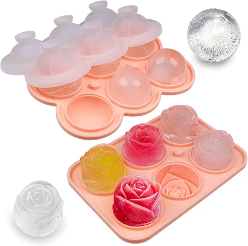 Vista 7 de Juego de moldes de hielo de silicona con formas divertidas, molde para cubitos de hielo con forma de corazón, bandeja redonda para cubitos de hielo