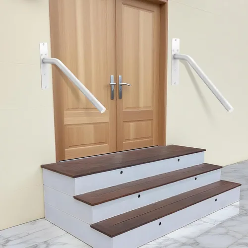 Vista 7 de Munzong - Barandillas blancas de 16 pulgadas para escaleras de 1 a 3 escalones, barandilla antideslizante de acero inoxidable SUS304 para escaleras