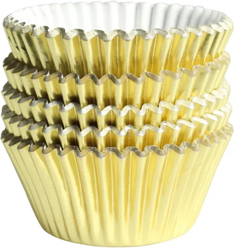 Vista 17 de Forros para cupcakes de papel de aluminio negro, 100 tazas de papel metálico para hornear para fiestas de cumpleaños, bodas o baby showers