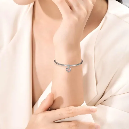 Vista 3 de Dijes de piedra natal de plata de ley 925 con dije de corazón para pulsera, collar, dije de feliz cumpleaños, cuentas colgantes de corazón