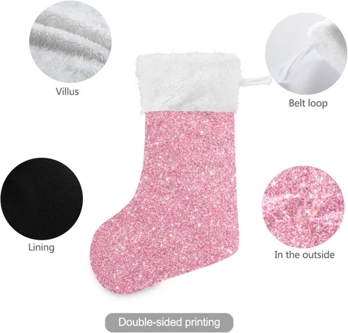 Vista 3 de Qilmy Medias de Navidad rosas personalizadas, medias de Navidad grandes de 18 pulgadas para vacaciones, decoración de fiestas familiares, regalos