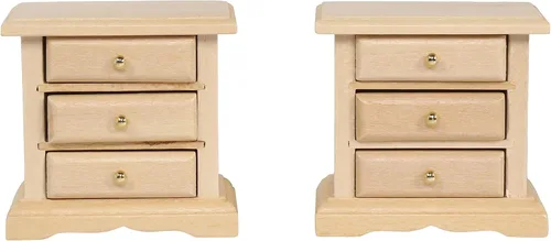 Vista 3 de Mesitas de noche de madera para casa de muñecas, juego de 2 mini mesitas de noche, muebles a escala 1:12 para dormitorios de casa de muñecas