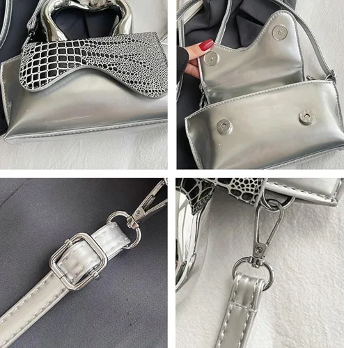 Vista 6 de Bolso pequeño de color plateado, bolsos cruzados, bolsos de noche Y2K, bolso de mano para mujer, bolsos de hombro, bolsa de mano para mujer 2023