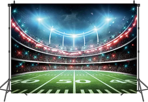 Vista 2 de Telón de fondo de campo de fútbol, estadio deportivo, auditorio, fondo de fotografía, decoración de fiesta temática de fútbol, pancarta de mesa
