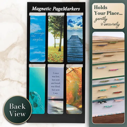 Vista 3 de Christian Art Gifts Classic Nature Collection - Juego de marcapáginas magnéticos con Escrituras, himno y poema para mujeres y hombres, juego