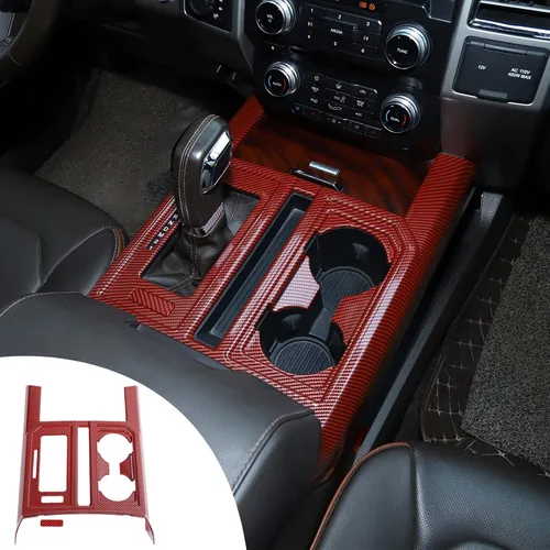 Vista 10 de Voodonala Cubierta de panel de consola de engranajes estilo madera negra para Ford F150 2015-2020 (madera negra, 1 unidad, ABS)