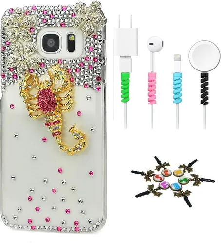 Vista 15 de Sparkle Funda compatible con Samsung Galaxy J2 Prime – Elegante funda con diseño de lazo 3D hecha a mano con protector de cable [4 unidades] – Rosa