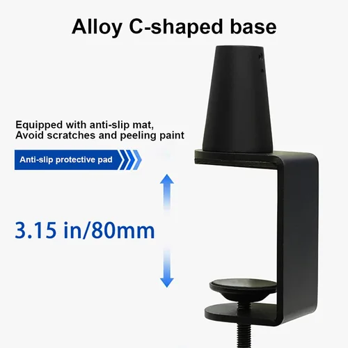 Vista 4 de Brazo de micrófono de perfil bajo, soporte de micrófono de metal ajustable con abrazadera de escritorio, articulación de 360° y gestión de cables