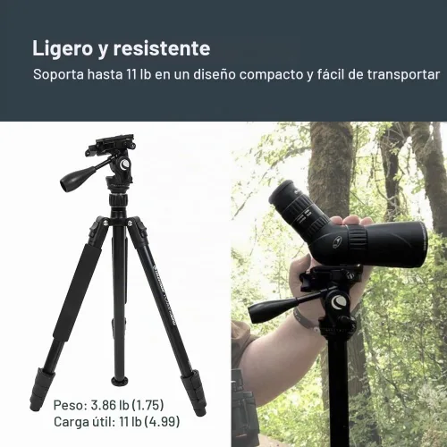 Vista 2 de Celestron 82051 Hummingbird Cabezal de Trípode de Acción Rápida Pan Tilt para Telescopio Terrestre, Binoculares o Cámara, Negro