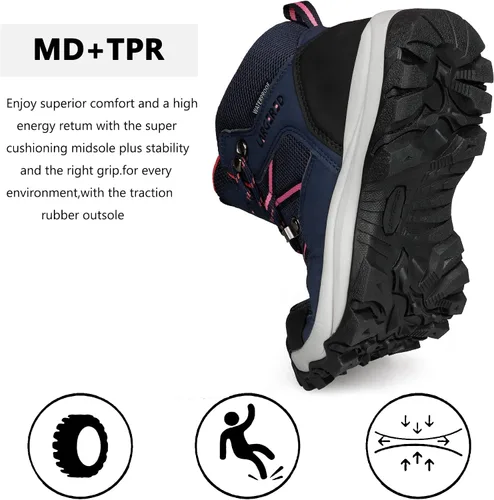 Vista 6 de LARGERED Botas de senderismo impermeables para mujer, botas de senderismo al aire libre, senderismo, campamento, senderismo