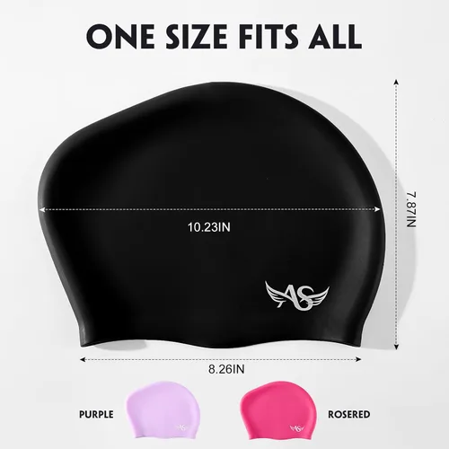 Vista 6 de Angel season Gorros de natación para mujer, de silicona, rizado, mediano y largo, diseño ergonómico para adultos, mantiene el cabello seco