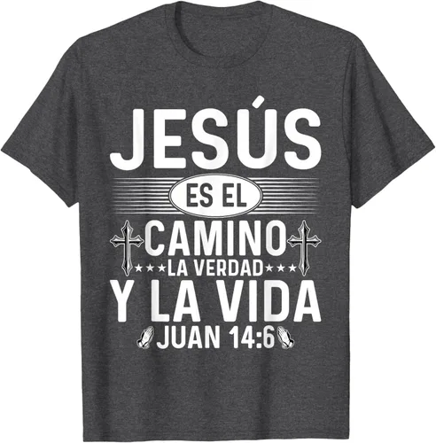 Vista 24 de Camisetas Cristianas en español Versículos Biblia Juan 14:6 Camiseta, Negro, S