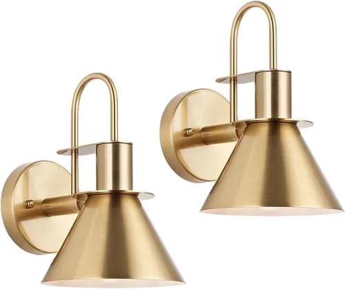 Vista 8 de WILON Juego de dos apliques de pared dorados y negros, lámpara de pared moderna de granja, lámpara de pared industrial para interiores, para baño