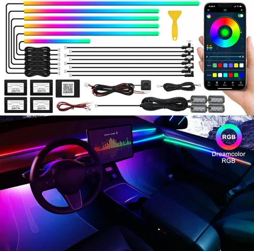 Vista 17 de Tira de luz LED acrílica para interior de automóvil con aplicación inalámbrica, kits de iluminación ambiental RGB Dreamcolor 5 en 1, 16 millones