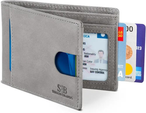 Vista 31 de SERMAN BRANDS RFID Blocking Slim Bifold Genuine Leather Thin Minimalist Front Pocket Wallets for Men Billfold Wallet Men Gift