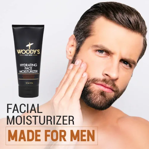 Vista 3 de Woody's Hidratante facial para hombres con mentol, loción facial diaria hidratante para piel seca, crema facial antienvejecimiento, cuidado