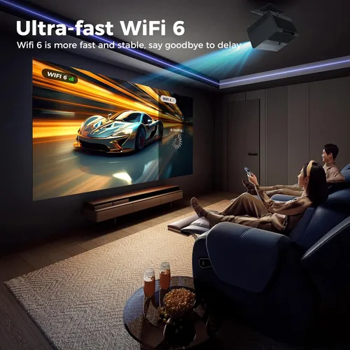 Vista 5 de Proyector 4K con Wifi y Bluetooth, proyector de películas para exteriores con pantalla de 120 pulgadas, proyector inteligente para el hogar con 1000