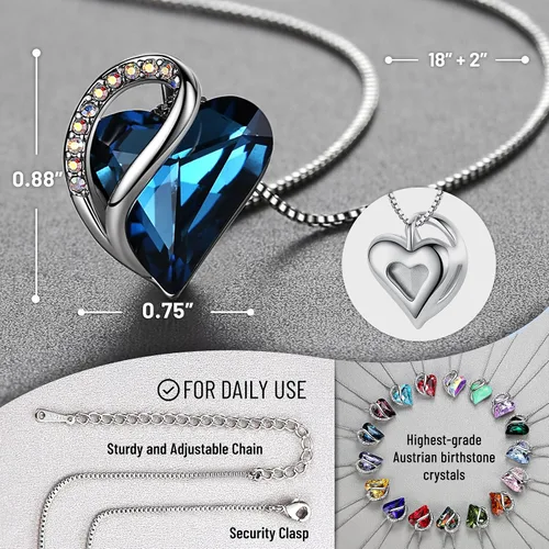 Vista 3 de Leafael - Collares para mujer, dije de corazón de amor infinito con cristales de piedra natal, cadena chapada en plata de 18 + 2 pulgadas, regalo