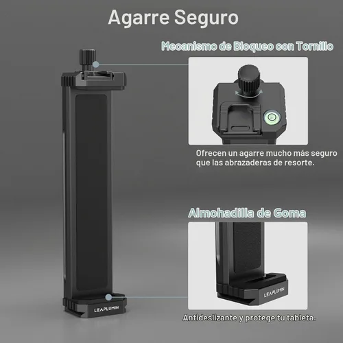 Vista 3 de Adaptador de trípode de aluminio para iPad Pro 12.9/11 (6.5"-17.3") - Soporte universal para tableta con tornillo de 1/4" Negro
