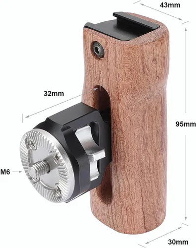 Vista 2 de Mango de madera ajustable con soporte de roseta M6 y boca superior para zapata caliente para kit de jaula de cámara DLSR