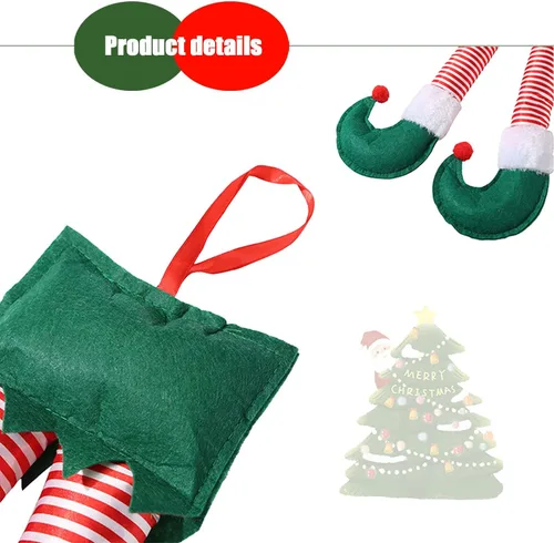 Vista 3 de Gunhunt Pack-1 piernas de elfo de Santa, colgante para maletero del auto, decoraciones navideñas de felpa, se sujeta con clip en el maletero o árbol