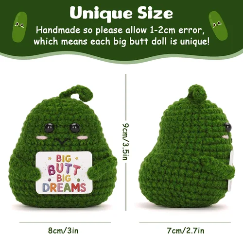 Vista 2 de Big Butt Potato - Divertida patata de ganchillo con tarjeta de afirmación de positividad para regalos divertidos de aliento (verde, 1P)