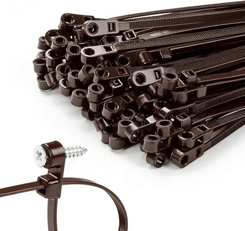 Vista 9 de 200 bridas negras de 4 pulgadas con agujero para tornillo, cabeza montable, correas de sujeción para cables de 50 libras, correas multiusos