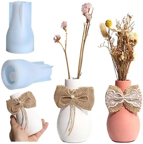Vista 2 de Moldes de silicona para florero, resina epoxi, moldes de arcilla para hormigón, florero, yeso, moldes de cemento, moldes de maceta para botellas