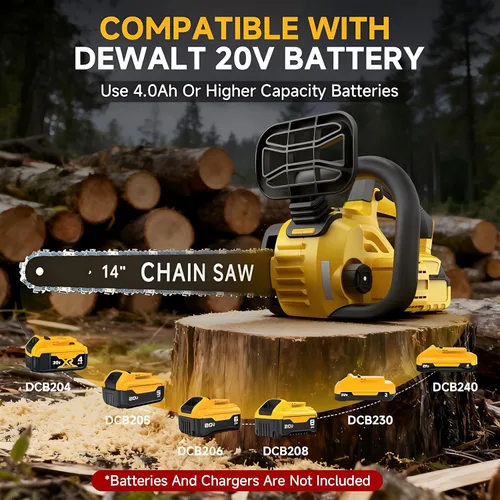 Vista 2 de Motosierra eléctrica sin escobillas de 14 pulgadas, motosierra inalámbrica a batería compatible con batería Dewalt de 20 V con pantalla LCD