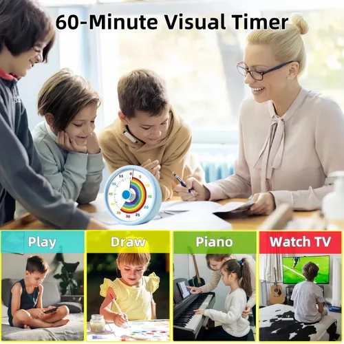 Vista 5 de Temporizador visual para niños, temporizador de tiempo de 60 minutos, temporizador para niños, para aula, oficina en casa, temporizador de cuenta