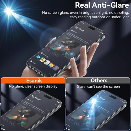 Vista 3 de Esanik Paquete de 2 protectores de pantalla de vidrio mate para iPhone Air, antirreflejo y antiespía, antirreflejante, suave como la seda, dureza