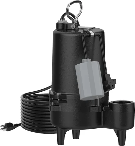 Vista 9 de 1/2HP Bomba de aguas residuales de hierro fundido 115V 6300 GPH Bomba de efluente Negro oscuro