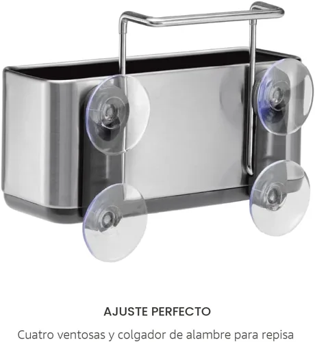 Vista 4 de simplehuman Soporte para esponja delgado para fregadero, acero inoxidable cepillado, color plateado