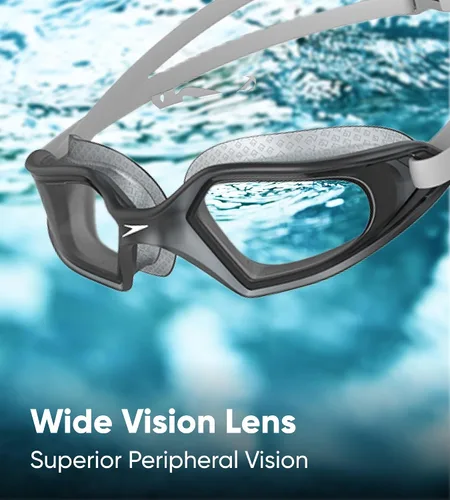 Vista 7 de Speedo Hydropulse - Gafas de seguridad con protección UV blanca/gris con correa ajustable y acolchada para la cabeza y lentes de visión amplia