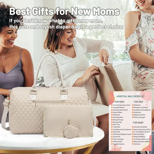 Vista 8 de LOVEVOOK - Bolso de pañales con estuche para chupete y cambiador, bolso grande de maternidad para hospital y viajes de fin de semana, bolso