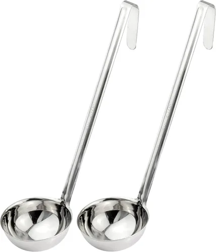 Vista 10 de Fit Meal Prep [Paquete de 2] Cucharón de sopa de acero inoxidable de 2 onzas, espátula de salsa de una pieza con asas de gancho, cuchara de servir