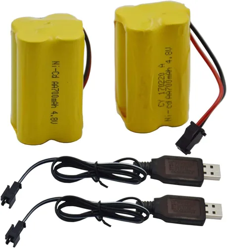 Vista 3 de Blomiky Paquete de 2 baterías F3 4.8V 700mAh AA Nicd tipo cuadrado SM-2P enchufe y cable USB para HY800 F1 F3 RC barco y RC Bus RC Autobús escolar