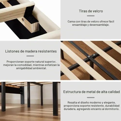 Vista 7 de VECELO Base de cama tapizada tamaño Queen con cabecero ajustable, luces LED, USB-A y tipo C, plataforma de terciopelo sin ruido, base de colchón